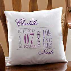 Baby Girl's Big Day Personalized Pillow