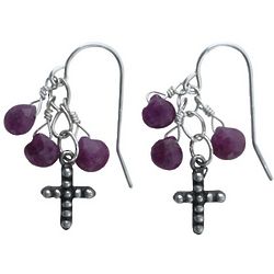 Earrings with Ruby Cluster Beads and Cross Charm