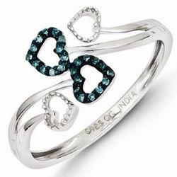 Blue Diamond and Sterling Silver Heart Ring