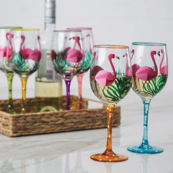 Handpainted Flamingo Wine Glasses