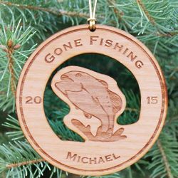 Personalized Wooden Fishing Christmas Ornament
