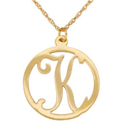 10 Karat Yellow Gold Personalized Single Initial Circle Necklace