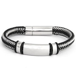 Men's Gray and Black Braided Cord Engravable ID Bracelet