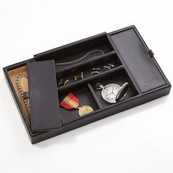 Men's Personalized Monogram Leather Watch and Jewelry Valet