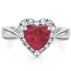 Lab-Created Ruby and White Sapphire Heart Ring