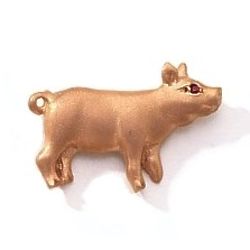 14k Rose Gold Pig Pin with a Ruby Eye