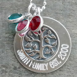 Personalized Sterling Silver Family Tree and Birthstones Necklace