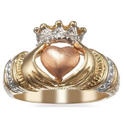 14 Karat Irish Claddagh Friendship Ring with Rose Gold Heart