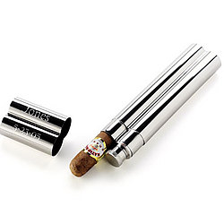 Personalized Stainless Steel Cigar Case with Flask