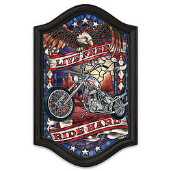Live Free Ride Hard Light Up Motorcycle Stained Glass Wall Decor