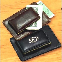 Leather Money Clip with Card Holder and Foil Engraved Initials