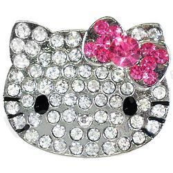 Large Crystal Kitty with Pink Bow Adjustable Ring