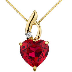 Created Ruby Heart Pendant Necklace with Diamonds