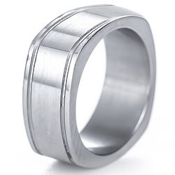 Men's Double Groove Square Engravable Ring