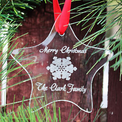 Glass Star Personalized Christmas Ornament with Snowflake