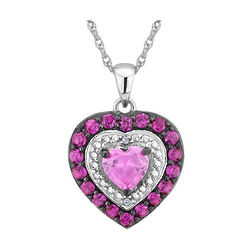 Created Ruby and Pink Sapphire Heart Necklace with Diamonds
