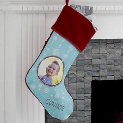 Custom Photo Christmas Stocking with Snowflake Pattern