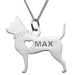 Personalized Sterling Silver Chihuahua Silhouette Necklace