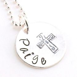 Personalized Sterling Silver Filigree Cross Disc Necklace