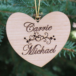 Personalized Couple's Wooden Heart Christmas Ornament