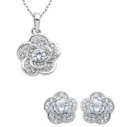 Lab-Created White Sapphire Flower Pendant and Earring Set