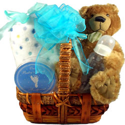 Ultra-Cuddly Bear and Blanket New Baby Gift Basket