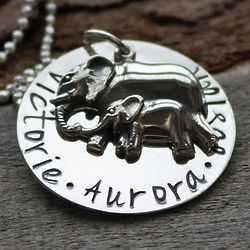 Personalized Mom and Baby Elephant Necklace