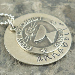 Personalized First Communion Hand Stamped Disc Necklace