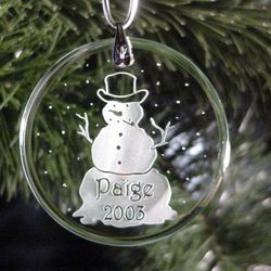 Personalized Etched Glass Snowman Christmas Ornament