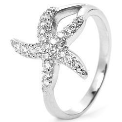 Starfish Sparkling Pave CZ Sterling Silver Ring
