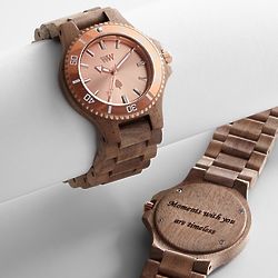 Personalized Rose Gold Watch with Wooden Band
