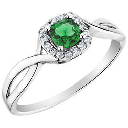 Emerald Ring with Diamonds in 10 Karat White Gold