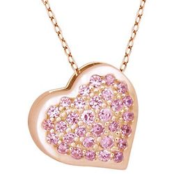 Lab-Created Pink Sapphire Heart Pendant in 18K Gold Over Sterling
