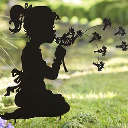 Dandelion Girl Silhouette Metal Garden Stake