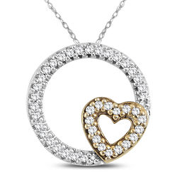 Diamond Circle Heart Pendant 10K Two-Toned Gold