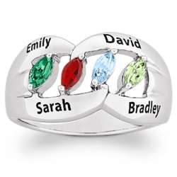 Personalized Family Name & Marquise Birthstone Silvertone Ring