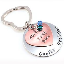 World's Best Mom Hand Stamped Keychain with Birthstone Charms