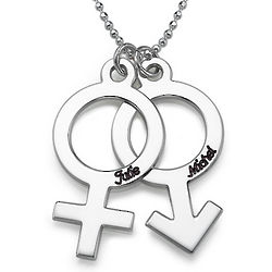 Engraved Male & Female Symbol Couple's Necklace