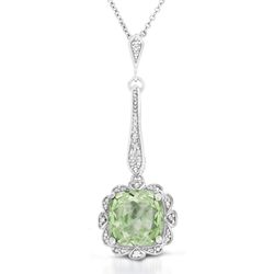 Cushion Cut Green Amethyst and Diamond Pendant in Sterling Silver