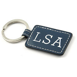 Personalized Rectangle Blue Leather Keychain