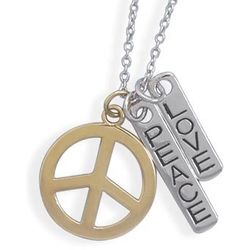 Love and Peace Charms Necklace in Silver and Gold