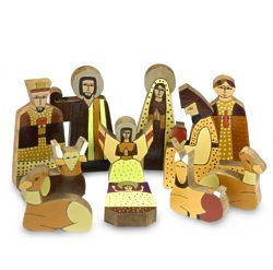 11-Piece Christmas Gift Pinewood Nativity Scene