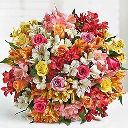 Assorted Roses and Peruvian Lilies Double Bouquet