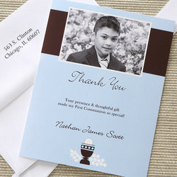 Bless This Child Custom Photo Communion Thank You Cards in Blue