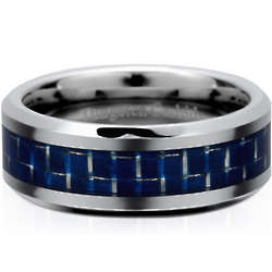 Beveled Blue Carbon Fiber Inlay Tungsten Carbide Ring