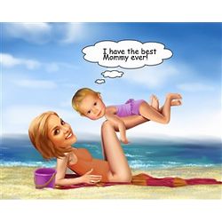 Personalized Day at the Beach Caricature Print with 2 Girls