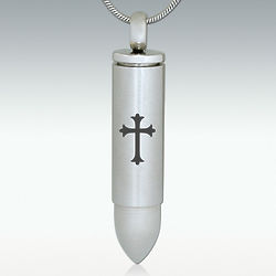 Bullet with Cross Stainless Steel Cremation Pendant