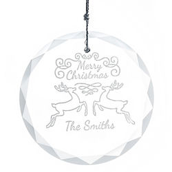 Personalized Holiday Reindeer Round Faceted Glass Ornament
