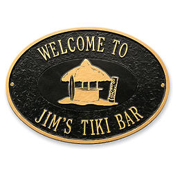 Personalized Tiki Hut Plaque with Gold Letters