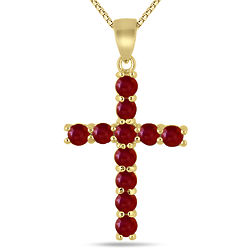 Ruby Cross Pendant in Sterling Silver